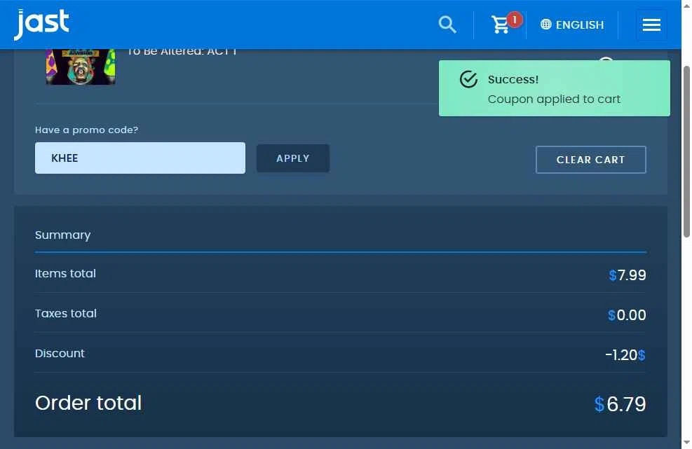 JAST USA checkout page showing JAST USA promo code box | Screenshot taken by SimplyCodes community member on Jan 25, 2026