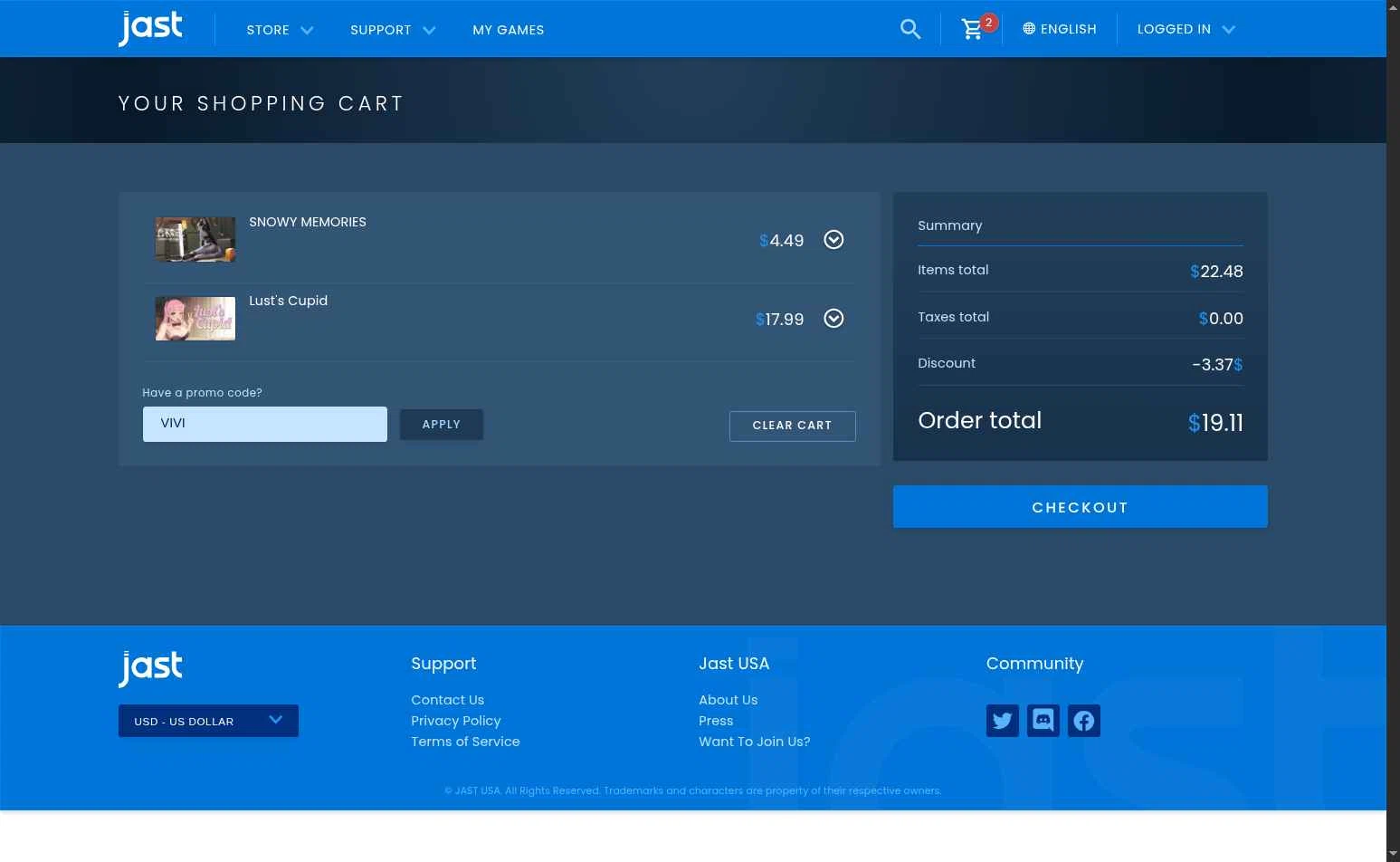 JAST USA checkout page showing JAST USA promo code box | Screenshot taken by SimplyCodes community member on Jan 30, 2026