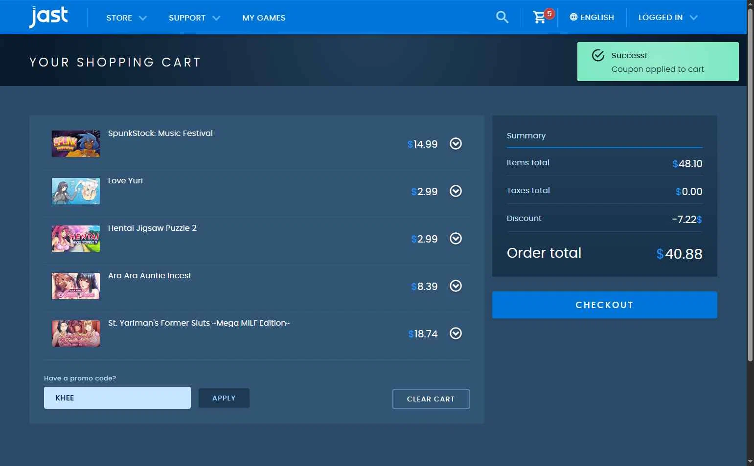 JAST USA checkout page showing JAST USA promo code box | Screenshot taken by SimplyCodes community member on Dec 22, 2025