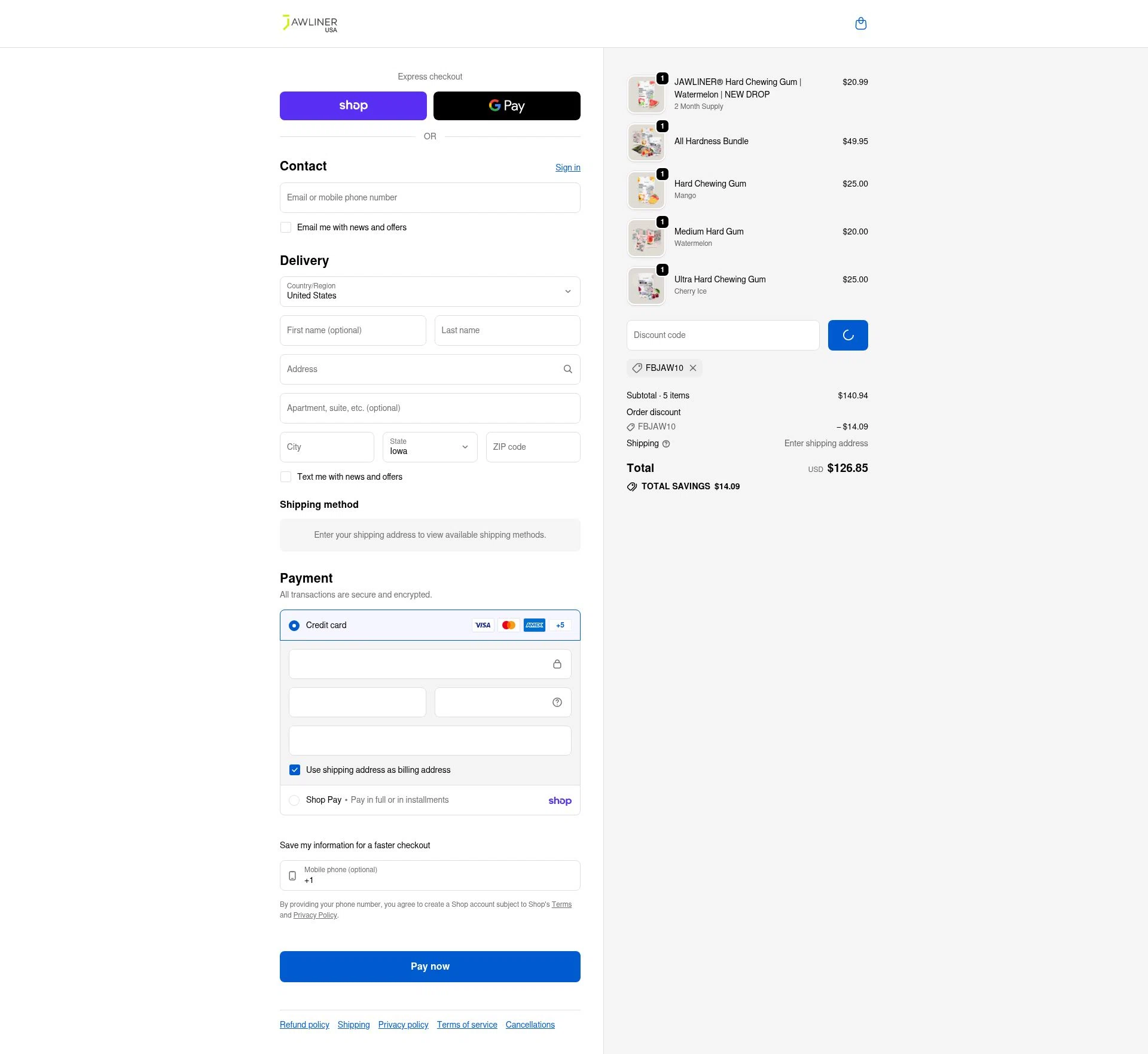 Jawliner USA checkout page showing Jawliner USA promo code box | Screenshot taken by SimplyCodes community member on Feb 5, 2026