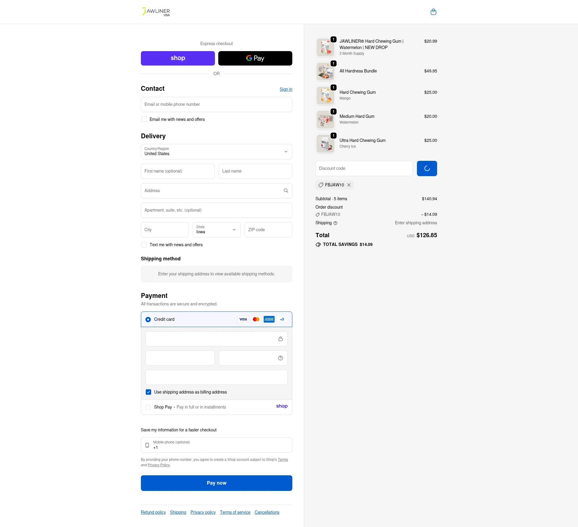 Jawliner USA checkout page showing Jawliner USA promo code box | Screenshot taken by SimplyCodes community member on Jan 13, 2026