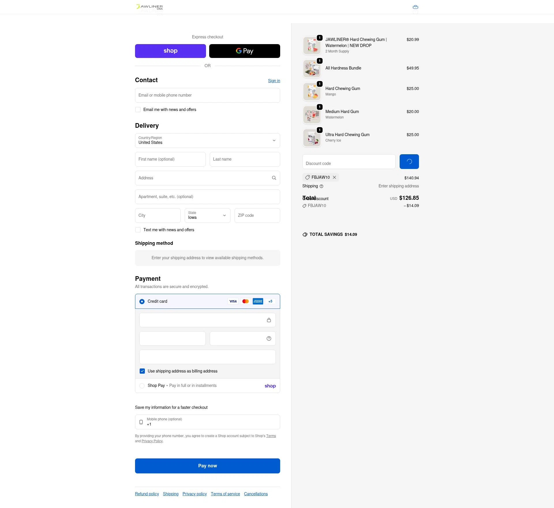 Jawliner USA checkout page showing Jawliner USA promo code box | Screenshot taken by SimplyCodes community member on Feb 18, 2026