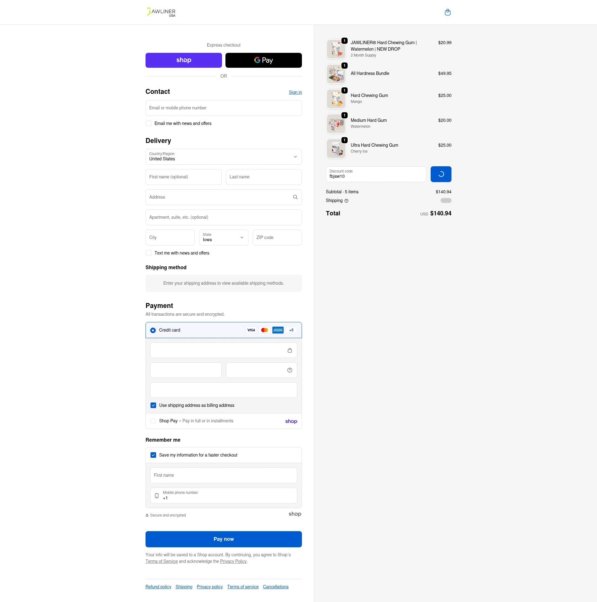 Jawliner USA checkout page showing Jawliner USA promo code box | Screenshot taken by SimplyCodes community member on Jan 27, 2026