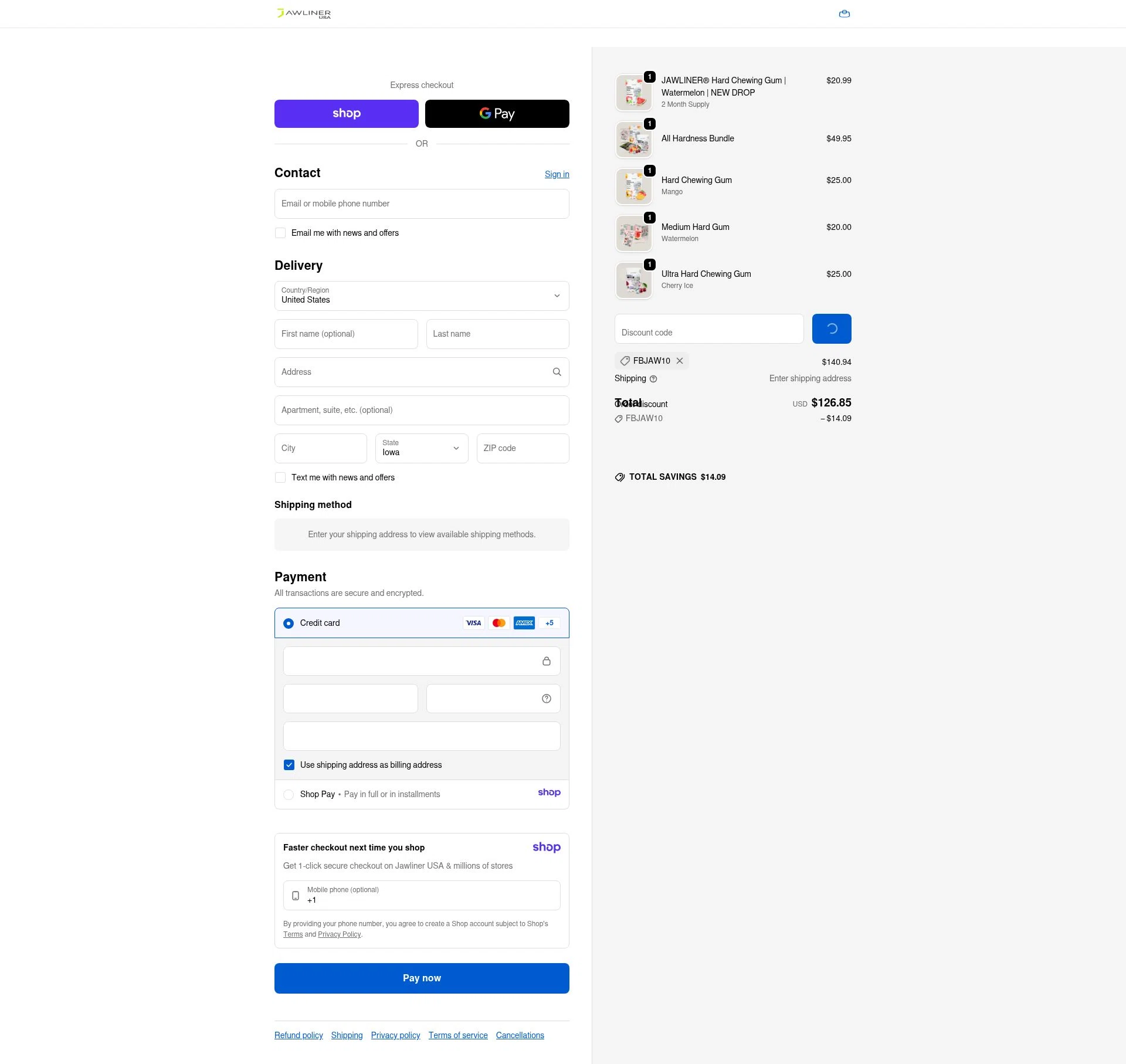Jawliner USA checkout page showing Jawliner USA promo code box | Screenshot taken by SimplyCodes community member on Jan 18, 2026