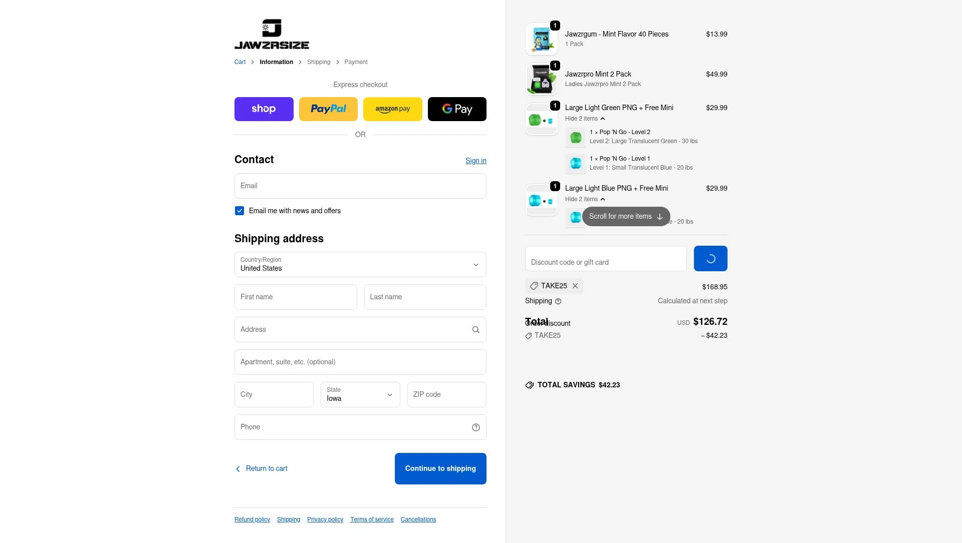 Jawzrsize checkout page showing Jawzrsize discount code box | Screenshot taken by SimplyCodes community member on Feb 9, 2026