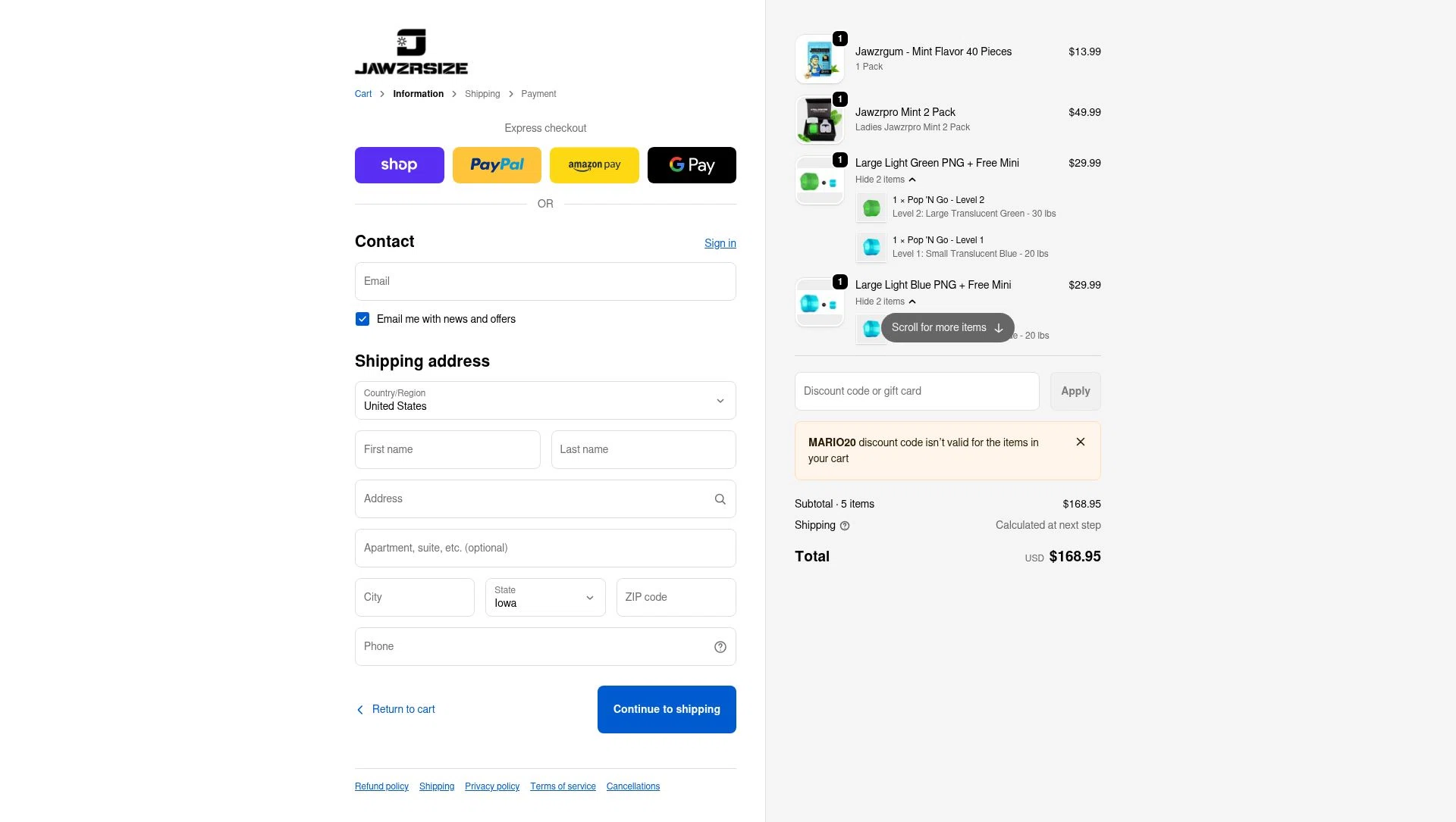 Jawzrsize checkout page showing Jawzrsize discount code box | Screenshot taken by SimplyCodes community member on Feb 9, 2026