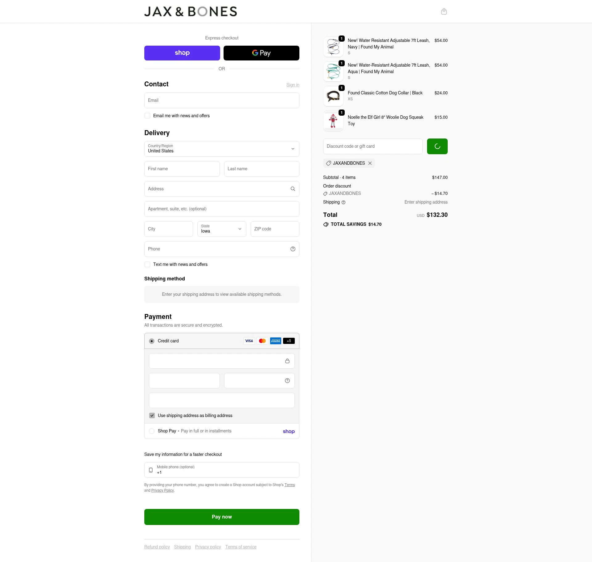 Jax & Bones checkout page showing Jax & Bones promo code box | Screenshot taken by SimplyCodes community member on Feb 5, 2026