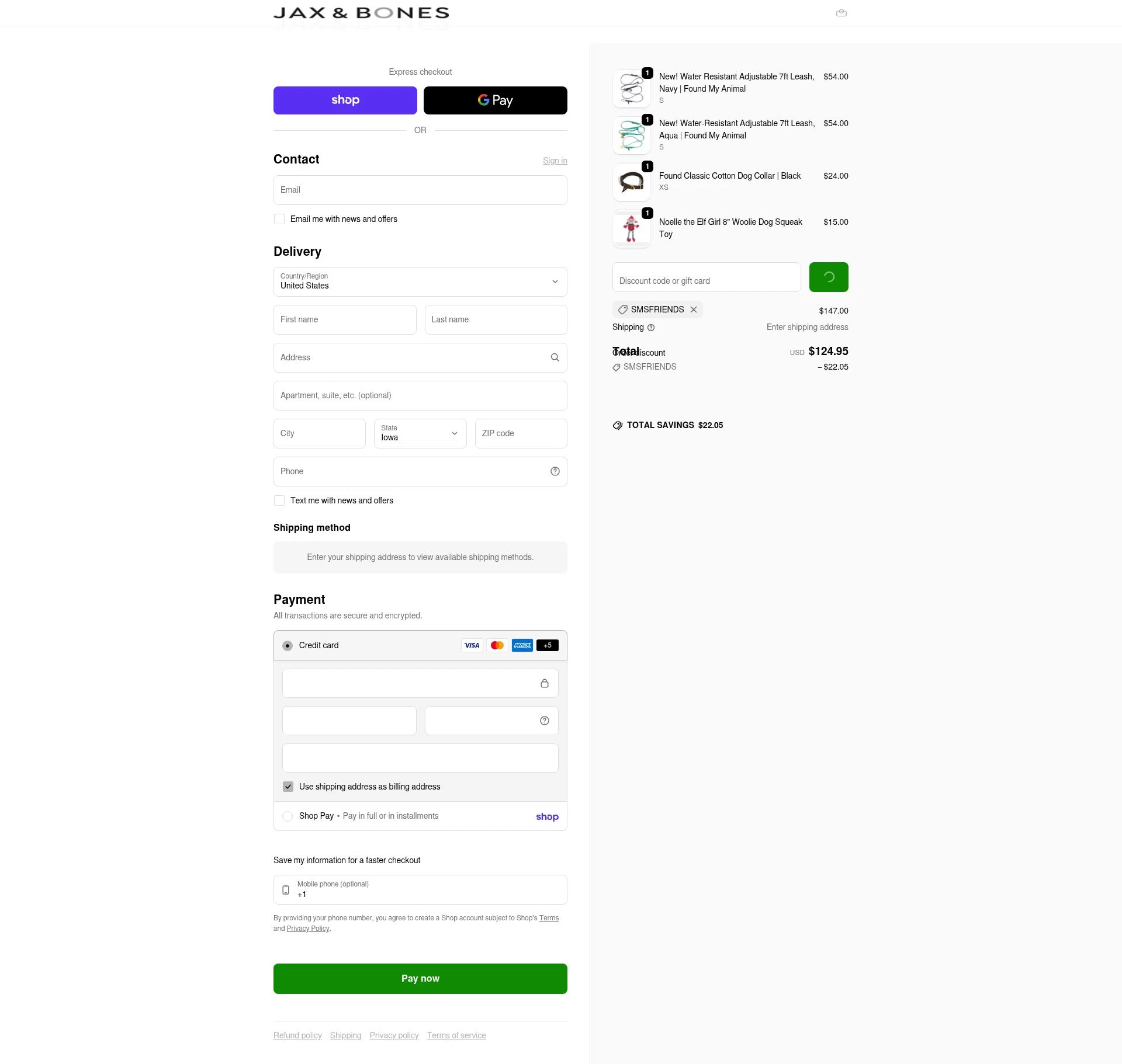 Jax & Bones checkout page showing Jax & Bones promo code box | Screenshot taken by SimplyCodes community member on Feb 5, 2026
