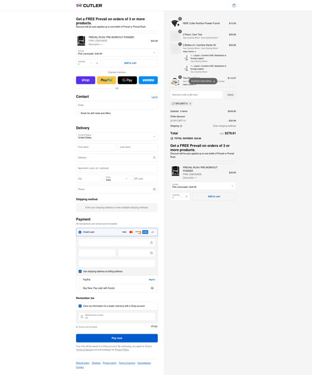 Jay Cutler checkout page showing Jay Cutler discount code box | Screenshot taken by SimplyCodes community member on Sep 7, 2025