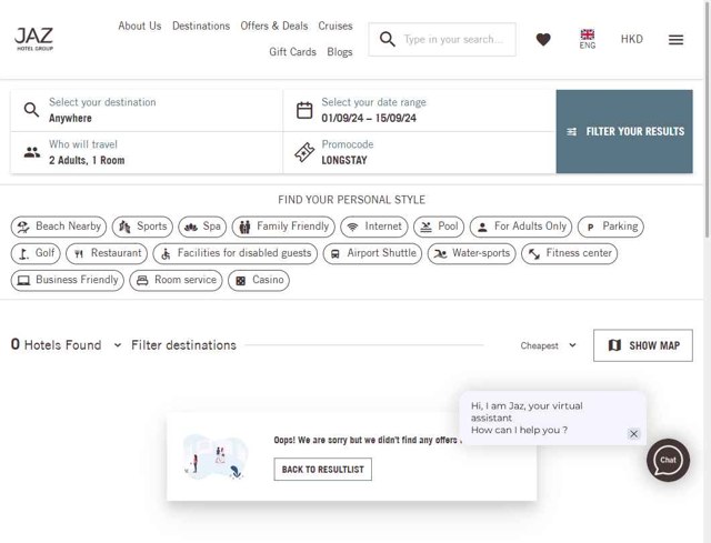 Jaz Hotel Group checkout page showing Jaz Hotel Group promo code box | Screenshot taken by SimplyCodes community member on Aug 28, 2025