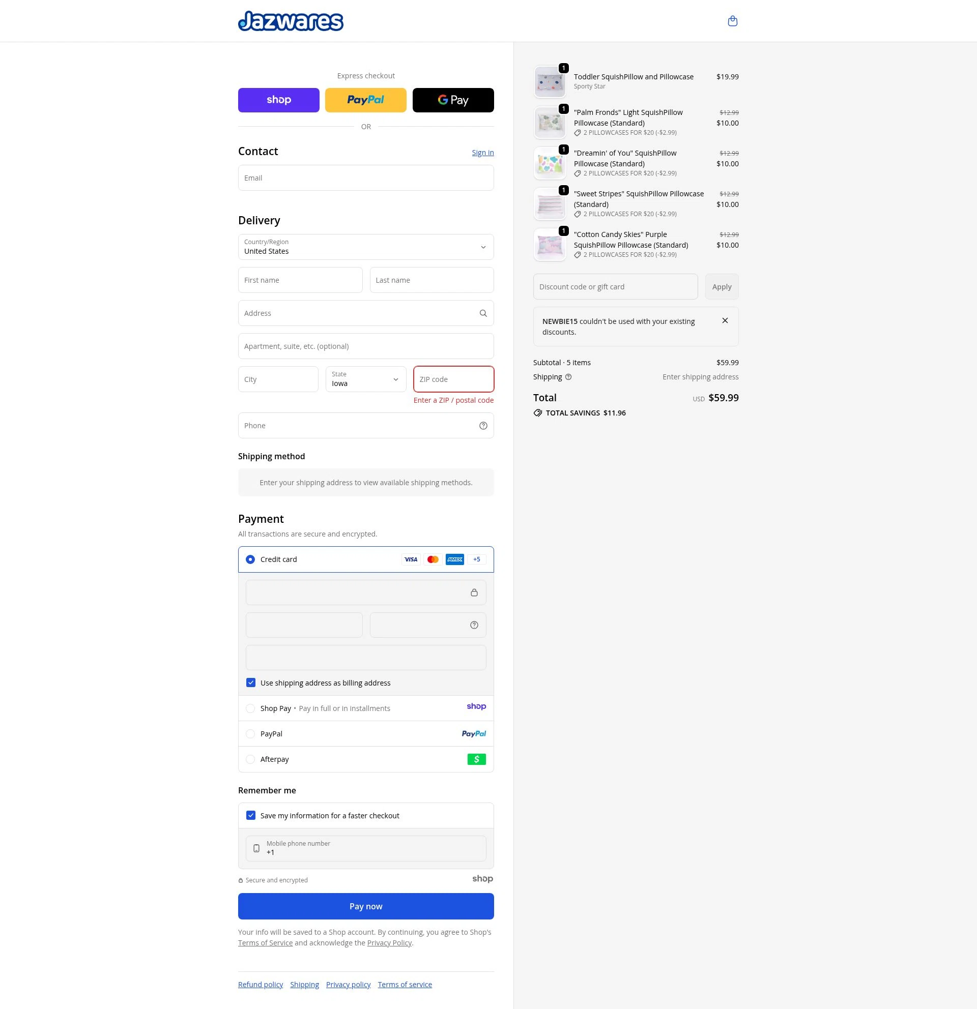 Jazwares checkout page showing Jazwares discount code box | Screenshot taken by SimplyCodes community member on Dec 31, 2025