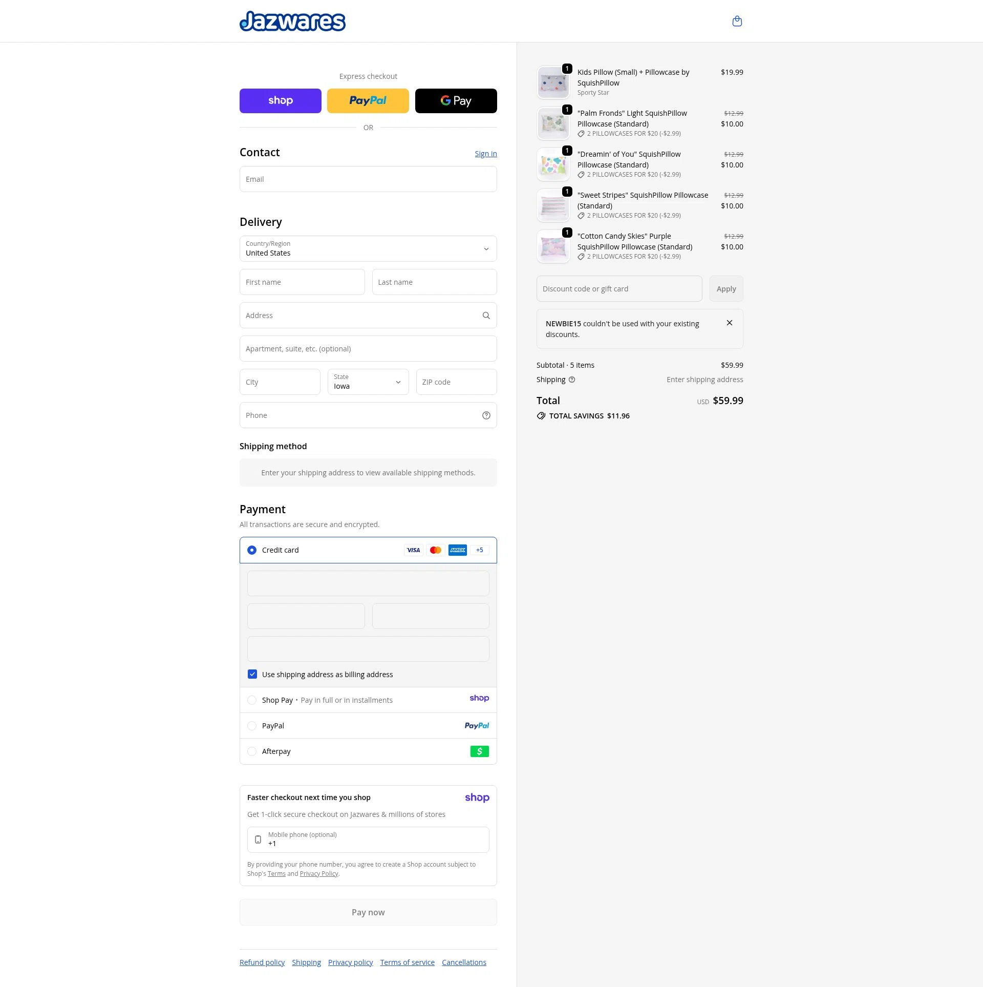 Jazwares checkout page showing Jazwares discount code box | Screenshot taken by SimplyCodes community member on Jan 10, 2026