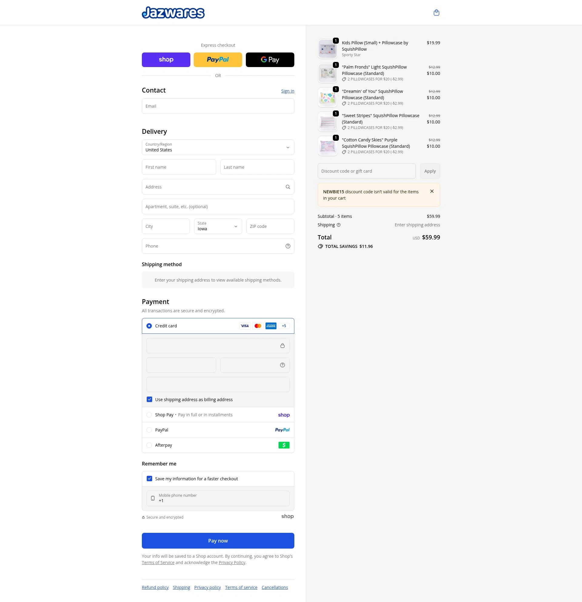 Jazwares checkout page showing Jazwares discount code box | Screenshot taken by SimplyCodes community member on Jan 29, 2026