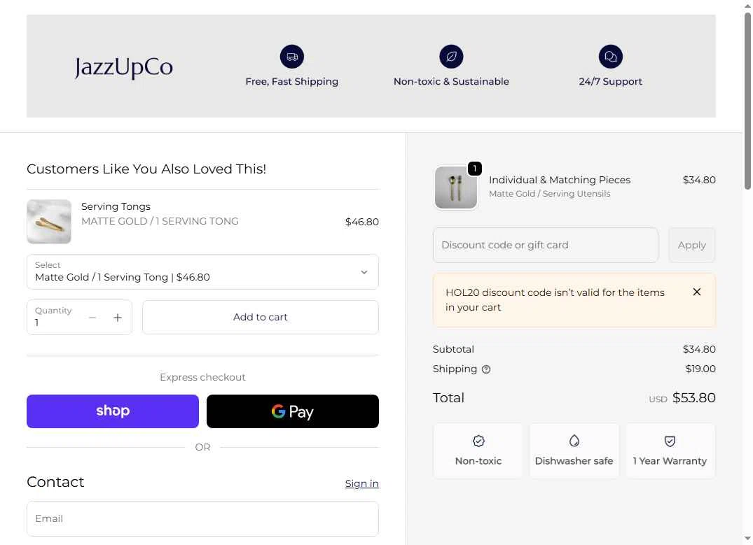 JAZZUPCO checkout page showing JAZZUPCO discount code box | Screenshot taken by SimplyCodes community member on Feb 6, 2026