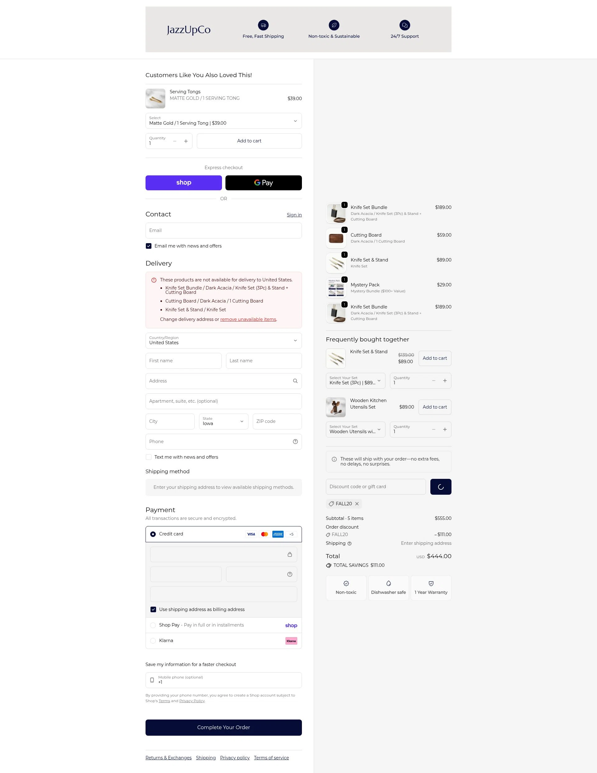 JAZZUPCO checkout page showing JAZZUPCO discount code box | Screenshot taken by SimplyCodes community member on Feb 6, 2026