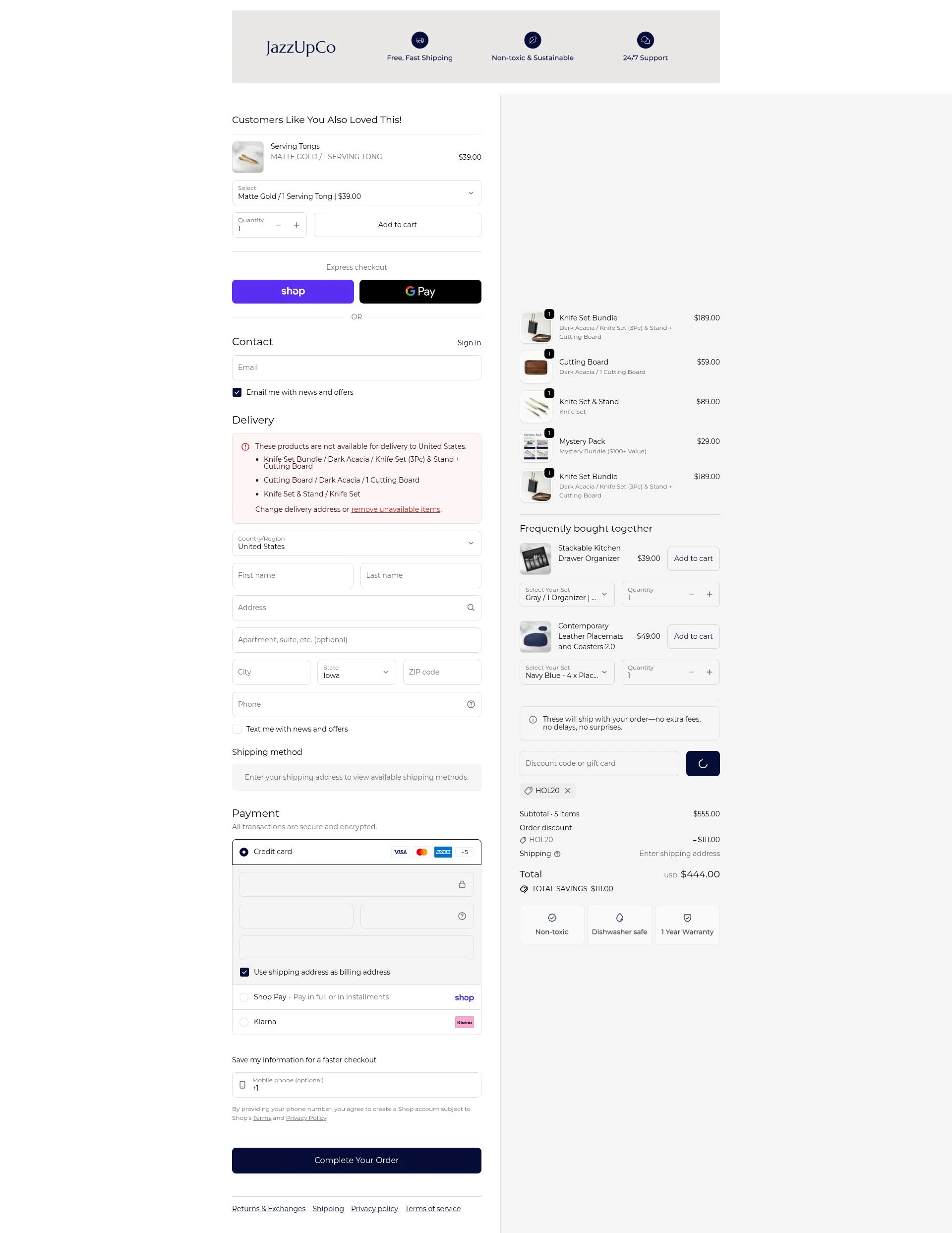 JAZZUPCO checkout page showing JAZZUPCO discount code box | Screenshot taken by SimplyCodes community member on Feb 6, 2026