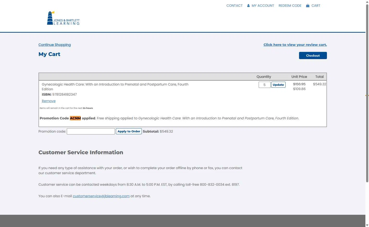 Jones & Bartlett Learning checkout page showing Jones & Bartlett Learning promo code box | Screenshot taken by SimplyCodes community member on Feb 5, 2026