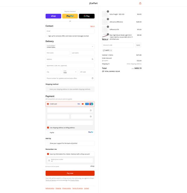 JCarPart checkout page showing JCarPart discount code box | Screenshot taken by SimplyCodes community member on Sep 17, 2025
