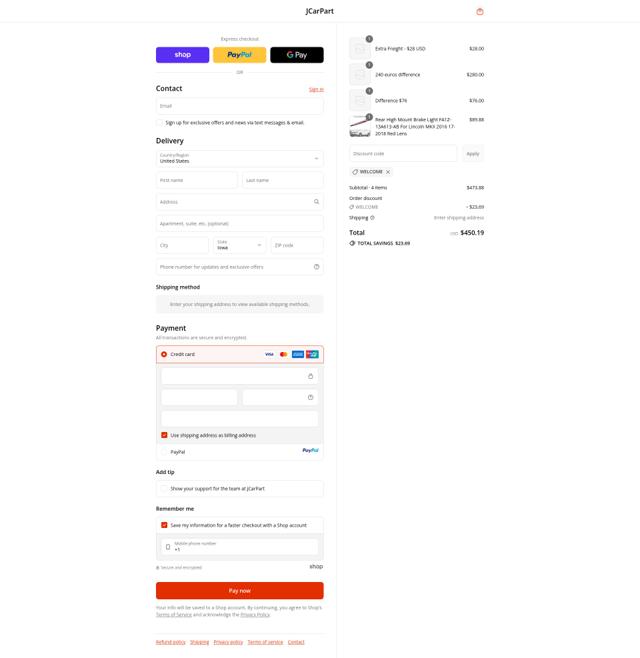 JCarPart checkout page showing JCarPart discount code box | Screenshot taken by SimplyCodes community member on Sep 17, 2025