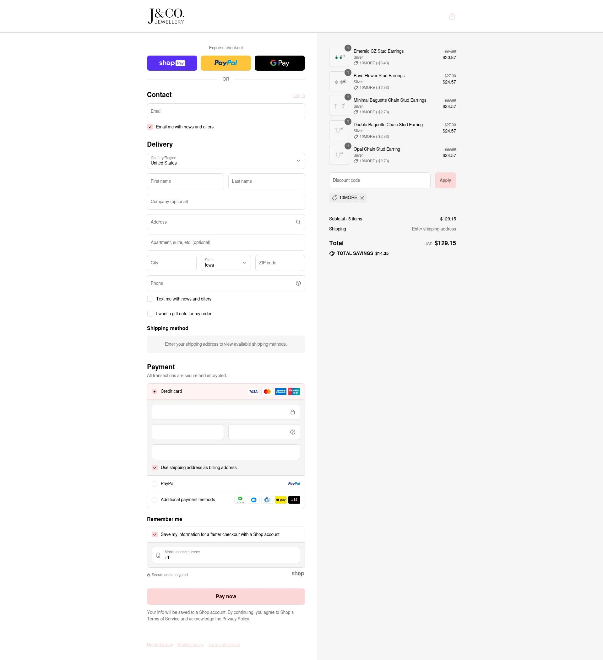 J&Co Jewellery checkout page showing J&Co Jewellery discount code box | Screenshot taken by SimplyCodes community member on Aug 26, 2025