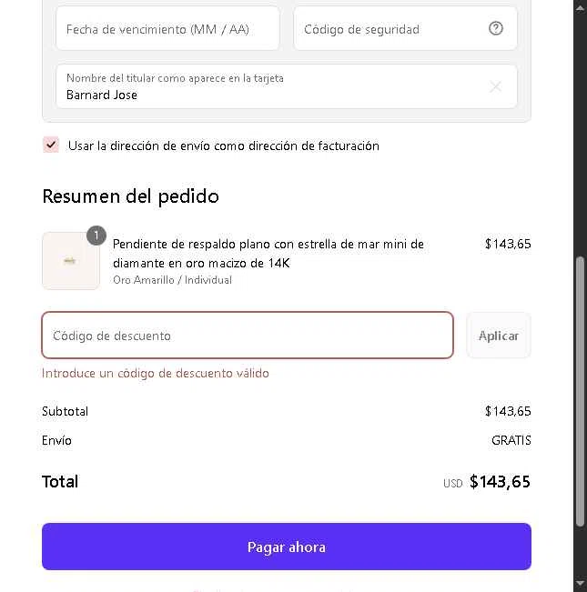 J&Co Jewellery checkout page showing J&Co Jewellery discount code box | Screenshot taken by SimplyCodes community member on Aug 30, 2025