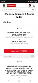 JCPenney coupon verification screenshot