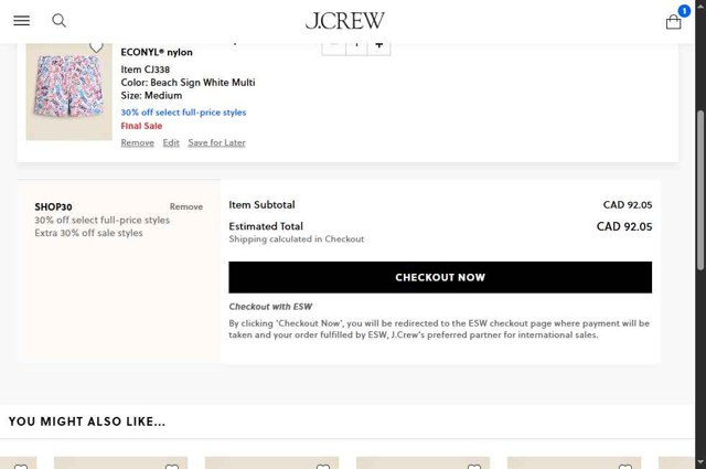 J. Crew checkout page showing J. Crew promo code box | Screenshot taken by SimplyCodes community member on Sep 3, 2025