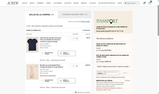 J. Crew checkout page showing J. Crew promo code box | Screenshot taken by SimplyCodes community member on Aug 11, 2025