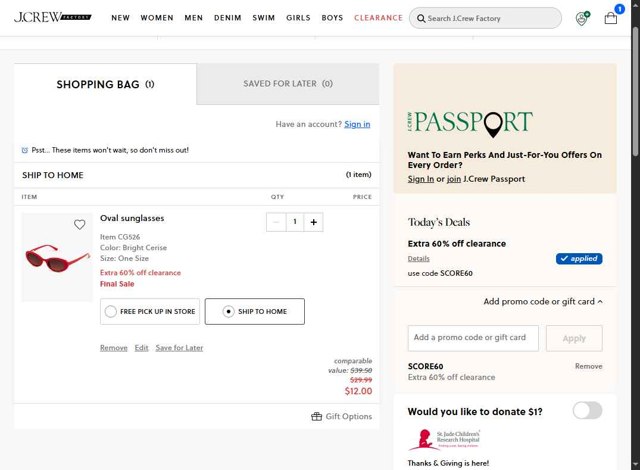 J. Crew Factory checkout page showing J. Crew Factory promo code box | Screenshot taken by SimplyCodes community member on Aug 2, 2025