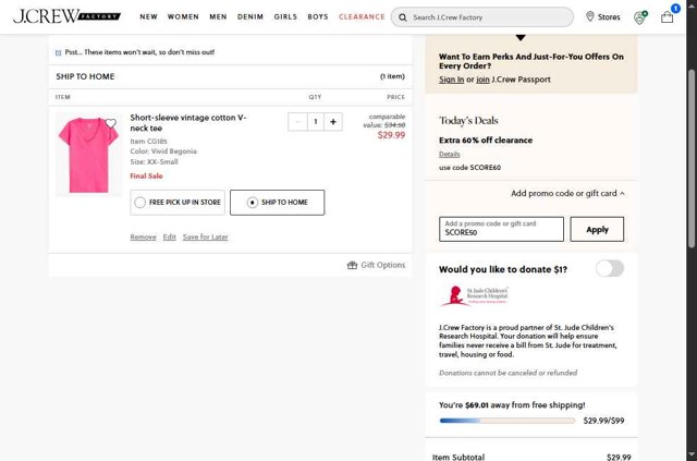 J. Crew Factory checkout page showing J. Crew Factory promo code box | Screenshot taken by SimplyCodes community member on Aug 15, 2025