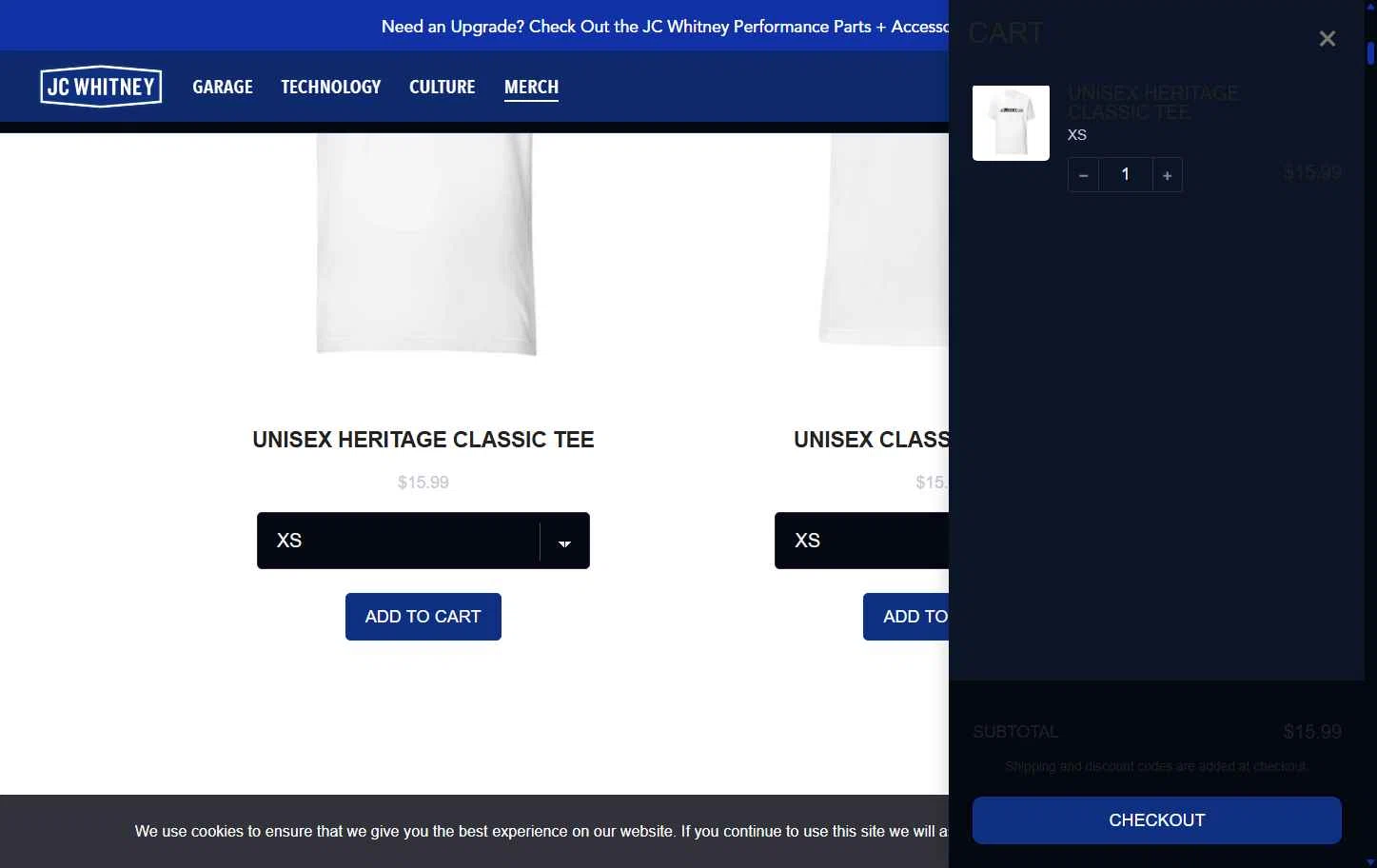 JC Whitney checkout page showing JC Whitney promo code box | Screenshot taken by SimplyCodes community member on Dec 13, 2025