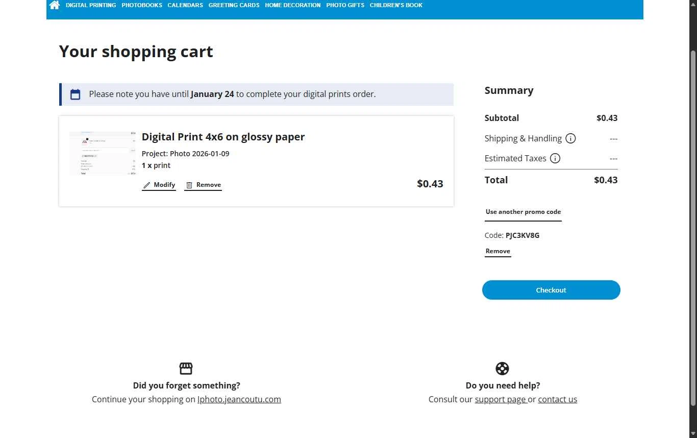 Jean Coutu checkout page showing Jean Coutu promo code box | Screenshot taken by SimplyCodes community member on Jan 9, 2026