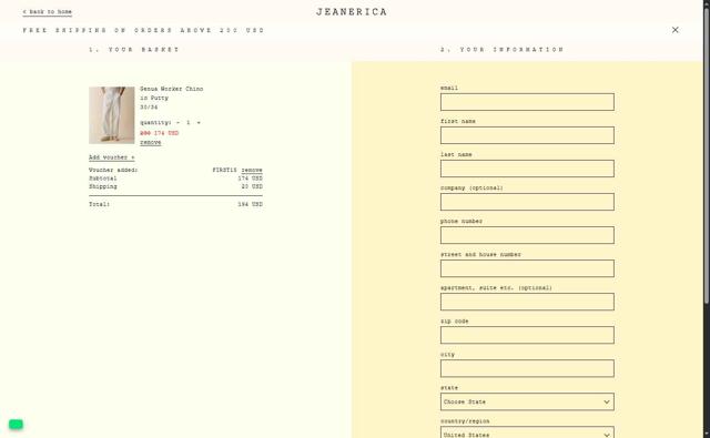 Jeanerica checkout page showing Jeanerica promo code box | Screenshot taken by SimplyCodes community member on Jul 21, 2025