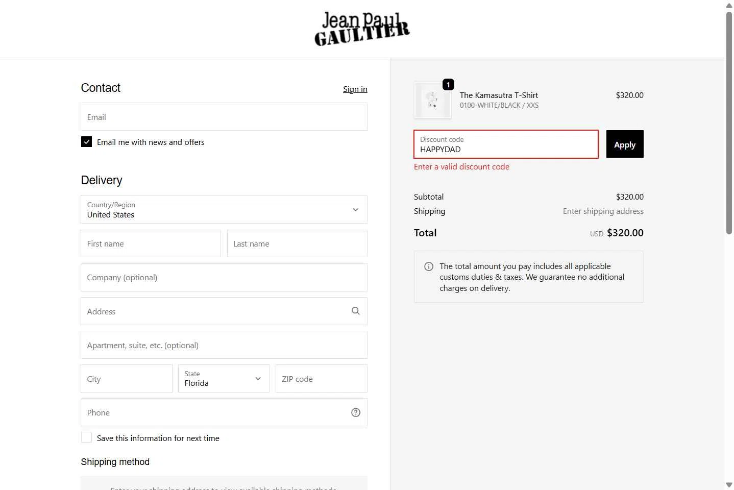 Verification screenshot for Free Gift Storewide at Jean Paul Gaultier - 41d ago