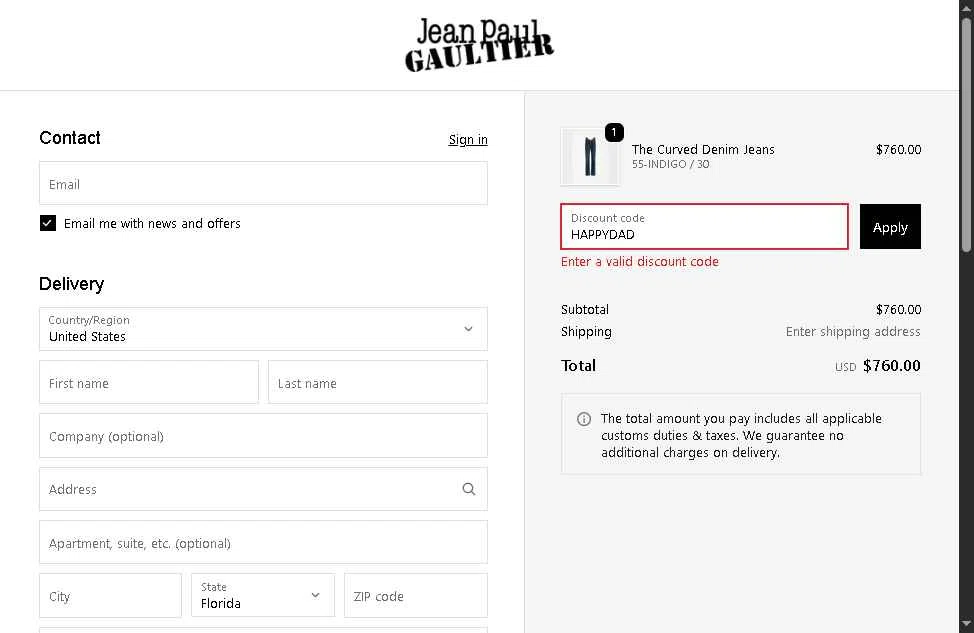 Verification screenshot for Free Gift Storewide at Jean Paul Gaultier - 41d ago