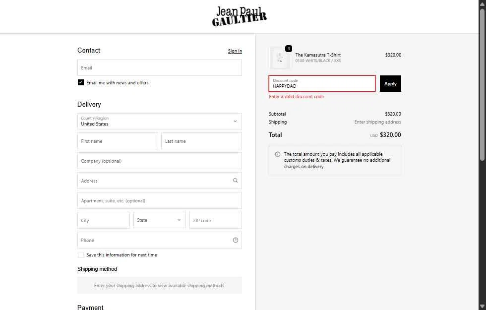 Verification screenshot for Free Gift Storewide at Jean Paul Gaultier - 41d ago