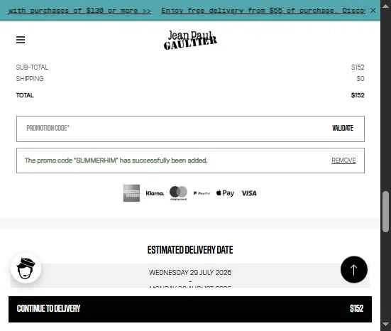 Verification screenshot for Free Gift Storewide at Jean Paul Gaultier - 7d ago