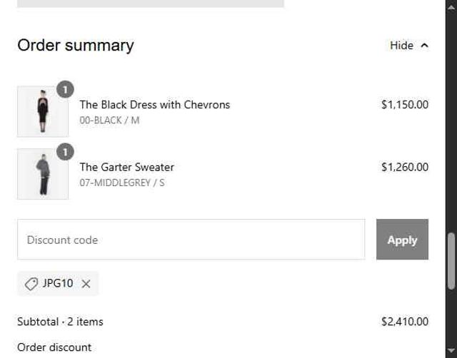 Jean Paul Gaultier checkout page showing Jean Paul Gaultier promo code box | Screenshot taken by SimplyCodes community member on Aug 30, 2025