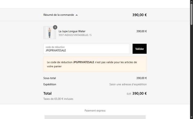 Jean Paul Gaultier checkout page showing Jean Paul Gaultier promo code box | Screenshot taken by SimplyCodes community member on Jun 22, 2025
