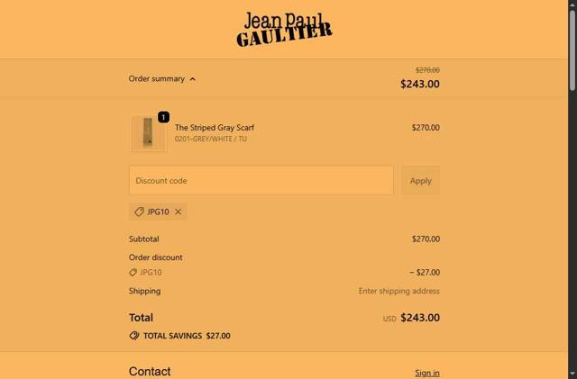 Jean Paul Gaultier checkout page showing Jean Paul Gaultier promo code box | Screenshot taken by SimplyCodes community member on Sep 22, 2025