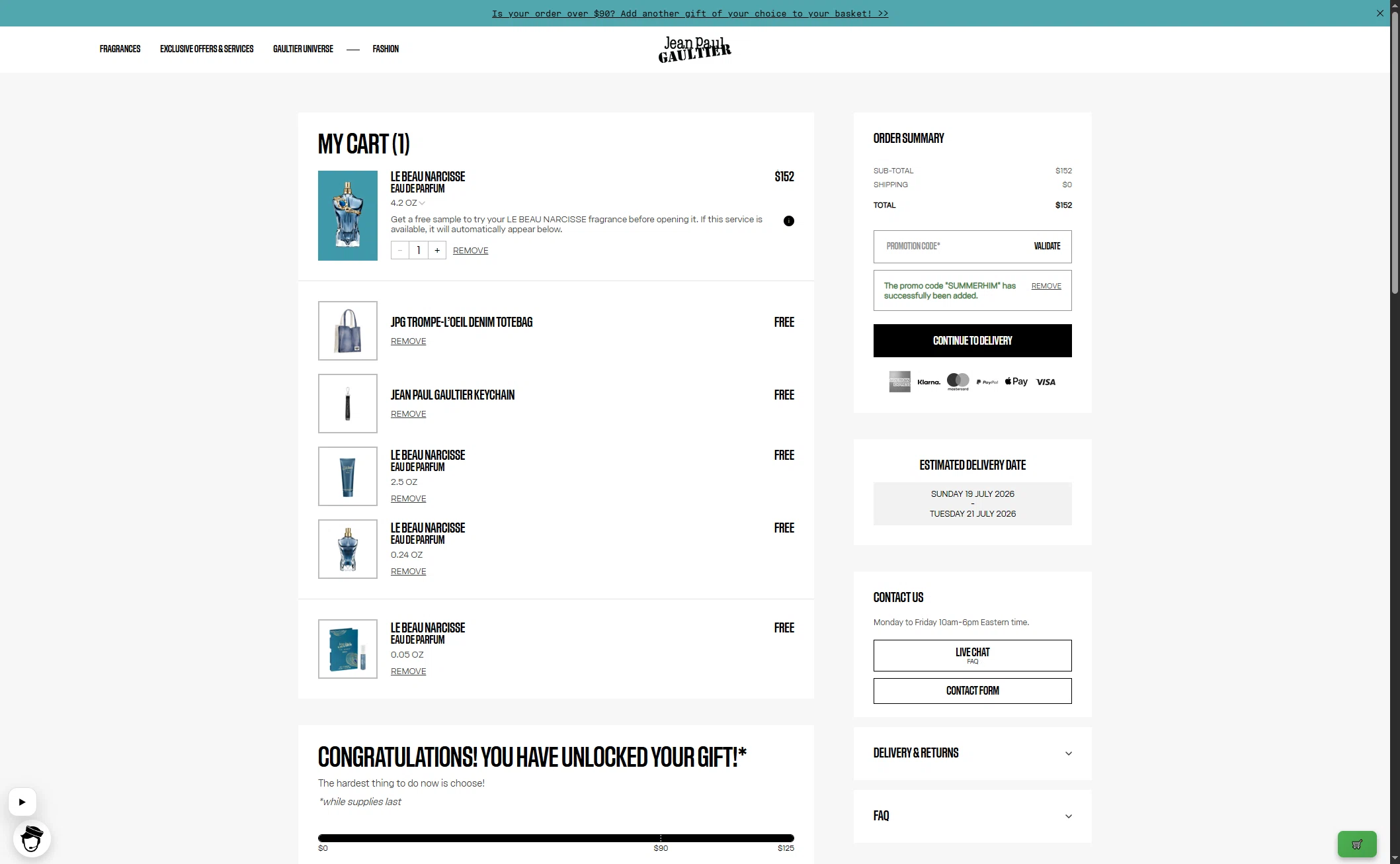 Verification screenshot for Free Gift Storewide at Jean Paul Gaultier - 18d ago