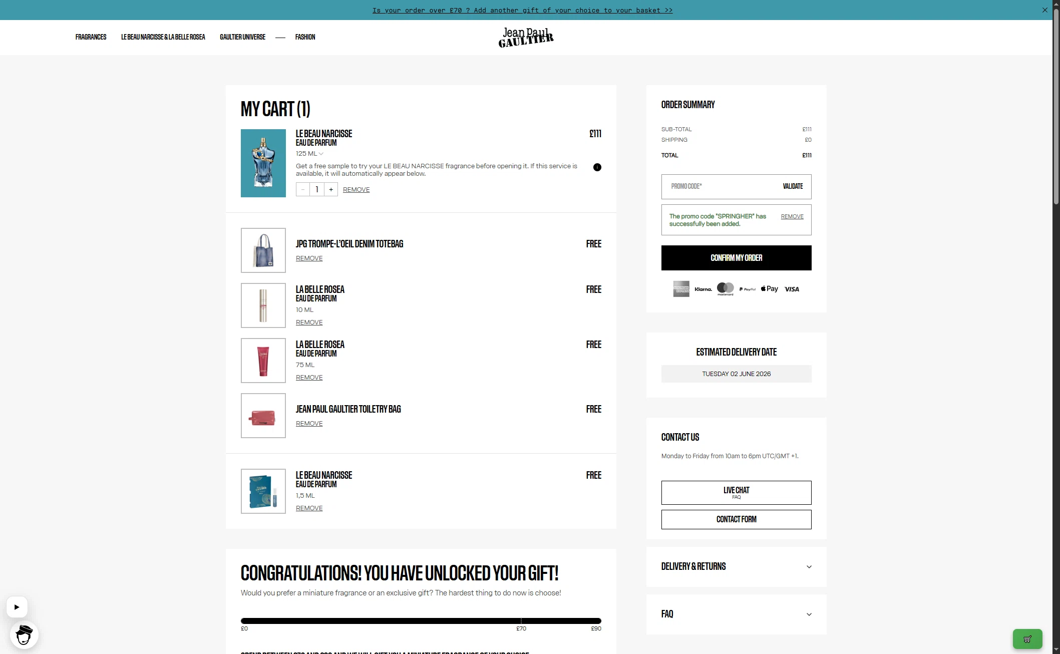 Verification screenshot for Free Gift Storewide at Jean Paul Gaultier - 2mo ago