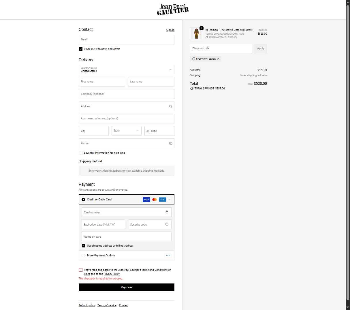 Verification screenshot for 40% Off Select Items at Jean Paul Gaultier - 47d ago