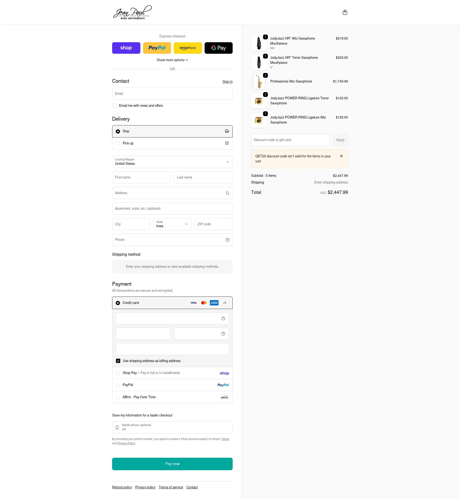 Jean Paul USA checkout page showing Jean Paul USA discount code box | Screenshot taken by SimplyCodes community member on Feb 3, 2026
