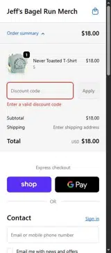 Jeff's Bagel Run coupon verification screenshot