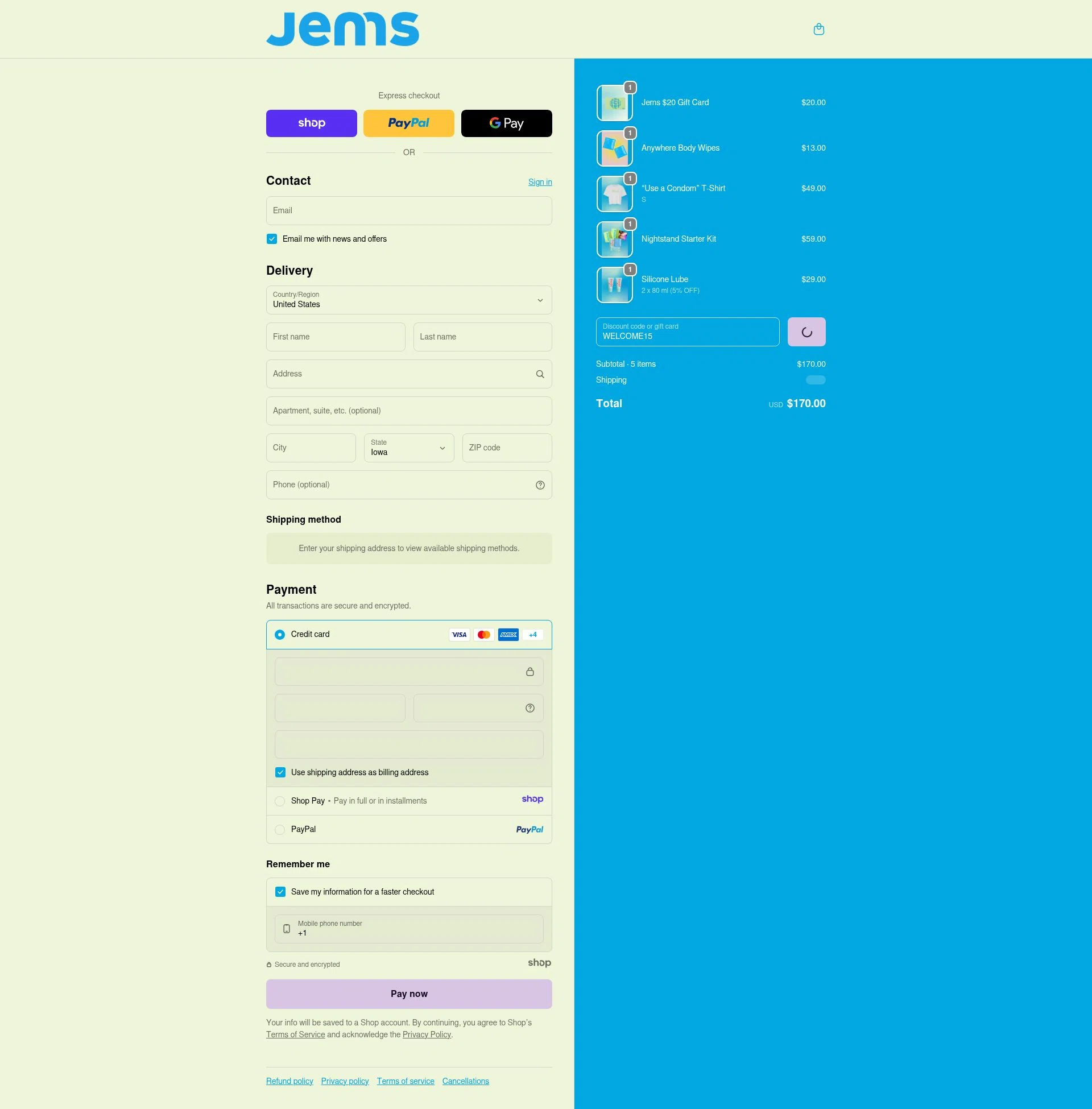 Jems checkout page showing Jems promo code box | Screenshot taken by SimplyCodes community member on Jan 6, 2026