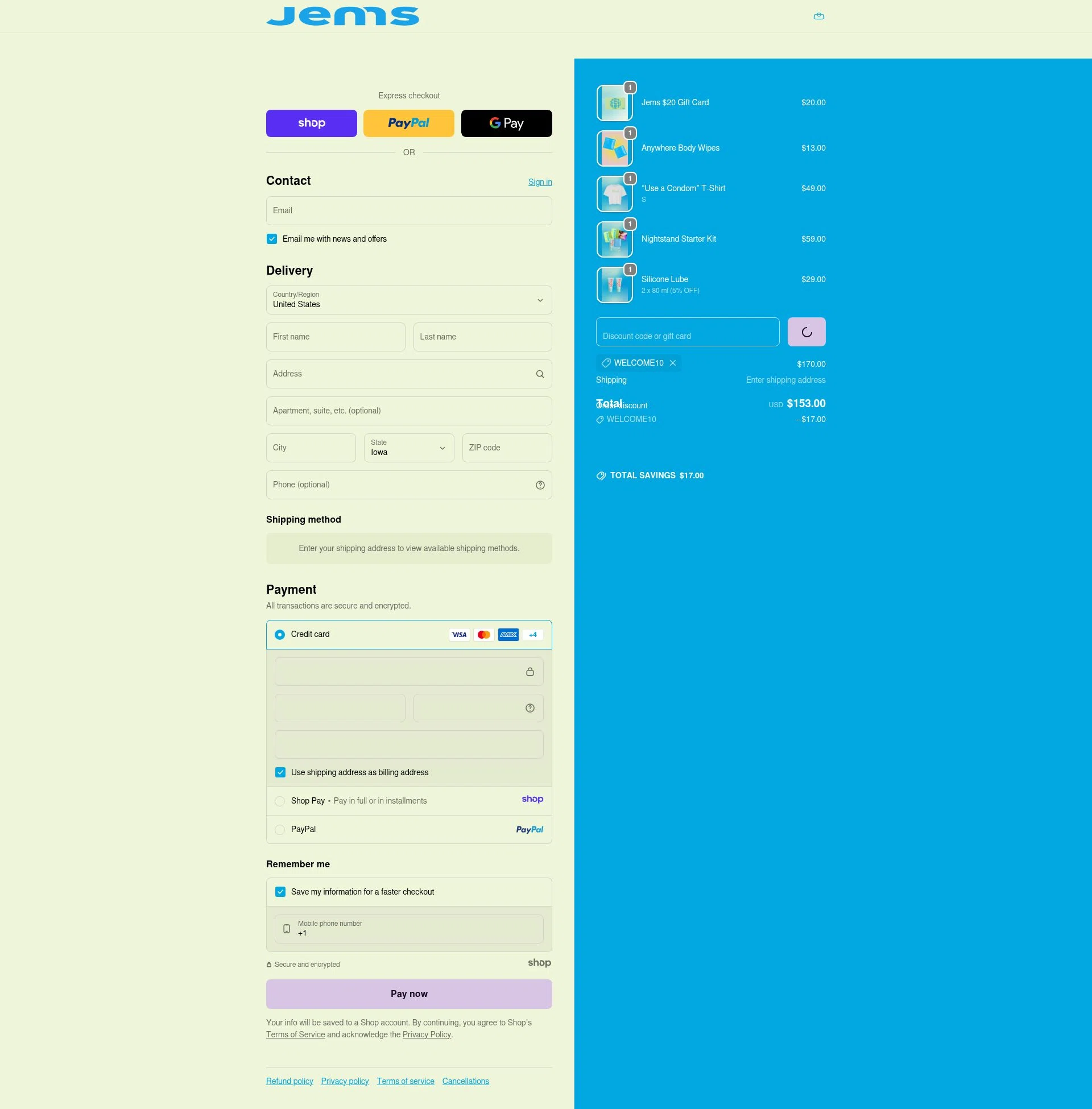 Jems checkout page showing Jems promo code box | Screenshot taken by SimplyCodes community member on Dec 26, 2025