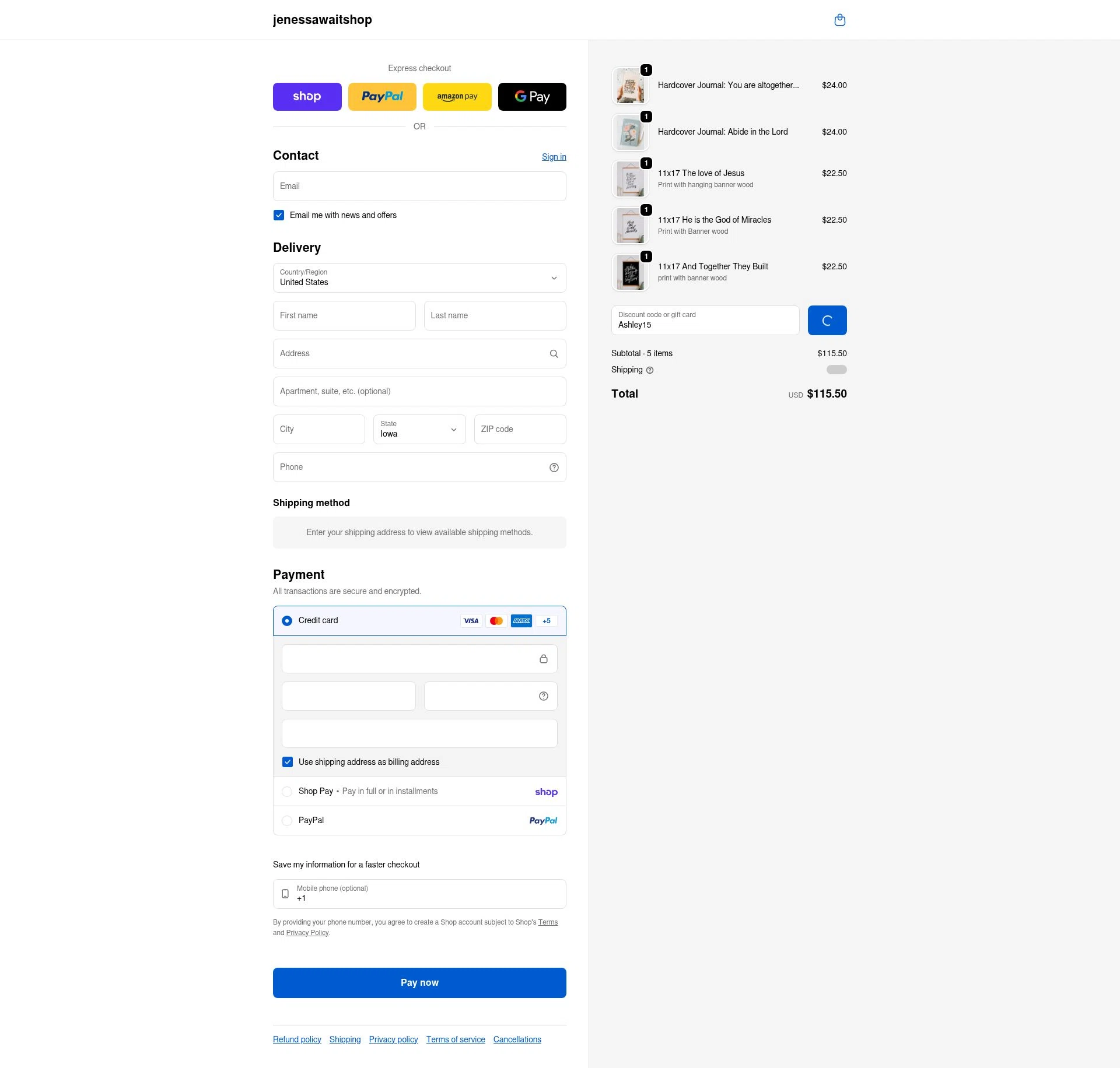 Jenessa Wait checkout page showing Jenessa Wait coupon code box | Screenshot taken by SimplyCodes community member on Feb 1, 2026