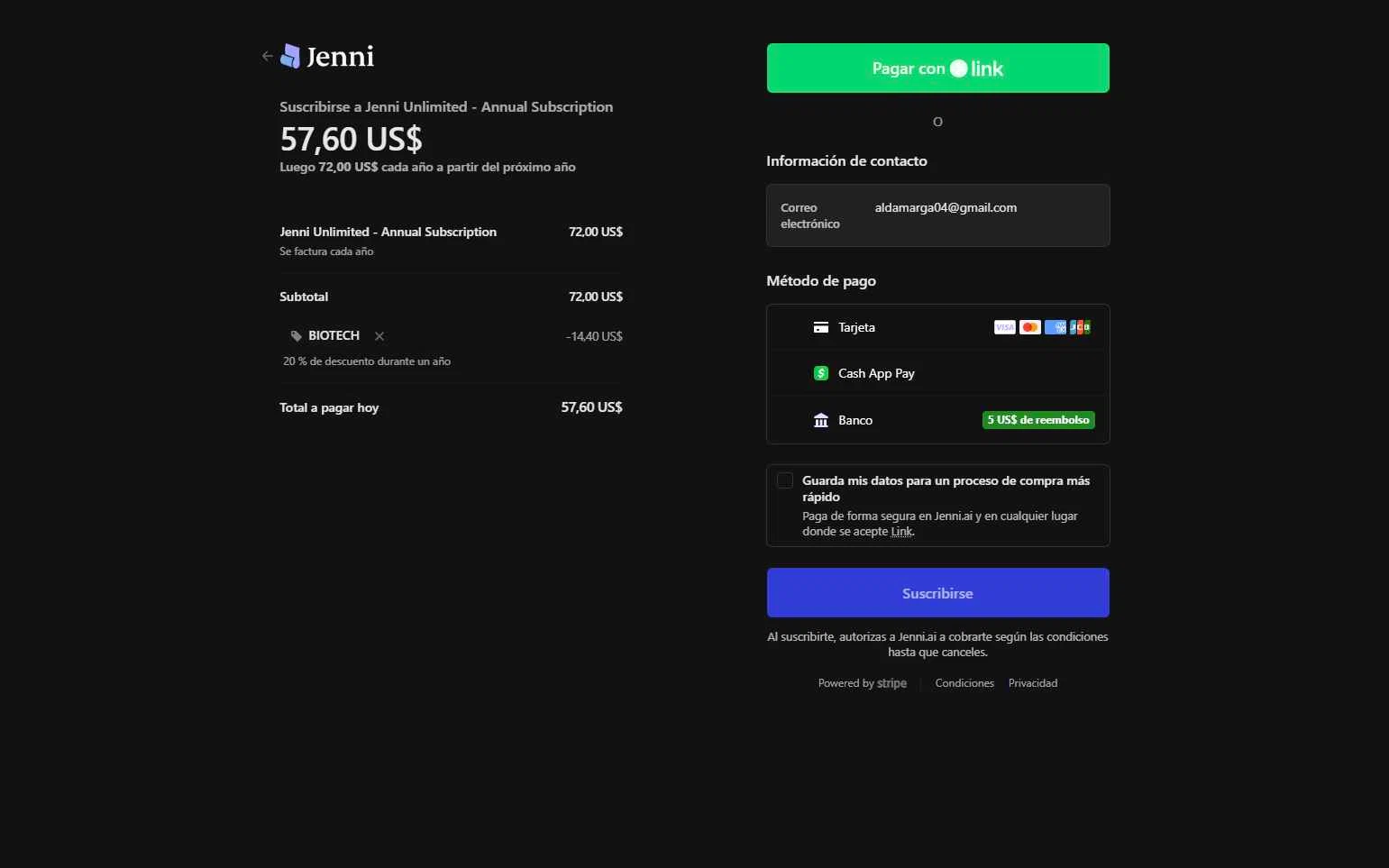 Jenni AI checkout page showing Jenni AI promo code box | Screenshot taken by SimplyCodes community member on Jan 31, 2026