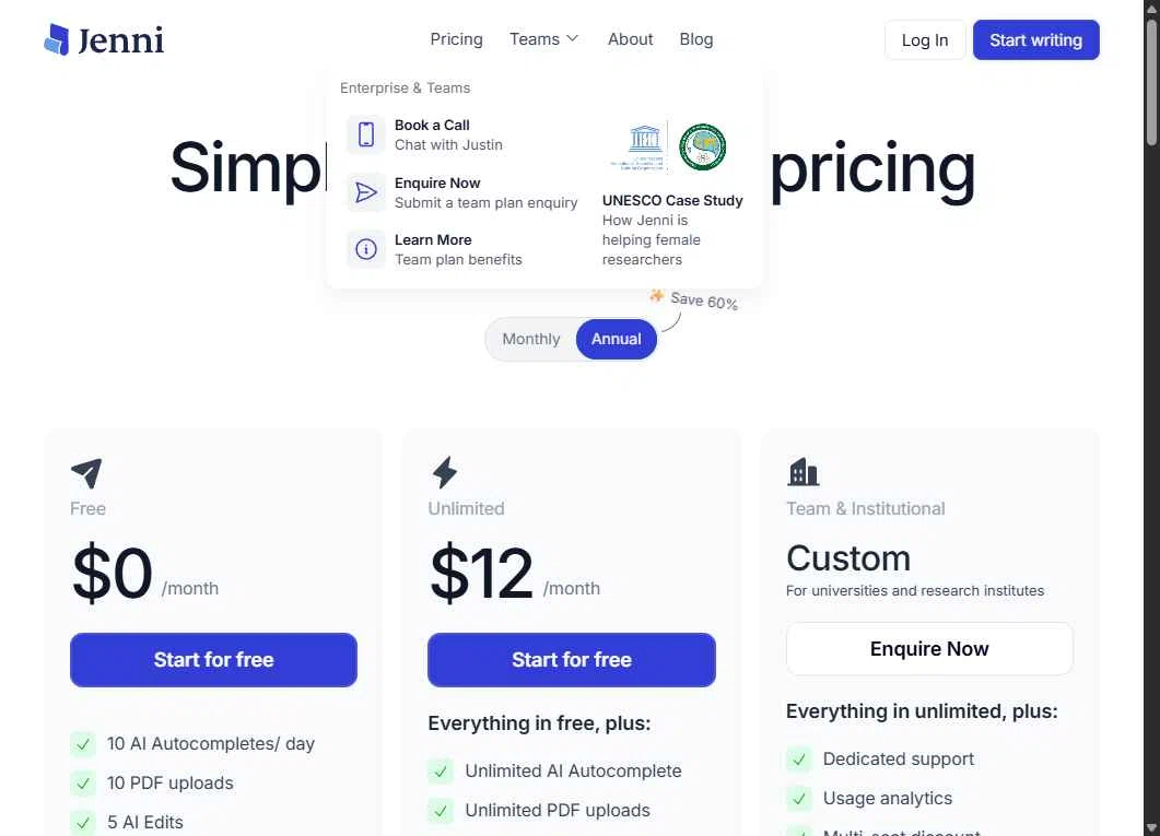 Jenni AI checkout page showing Jenni AI promo code box | Screenshot taken by SimplyCodes community member on Feb 1, 2026